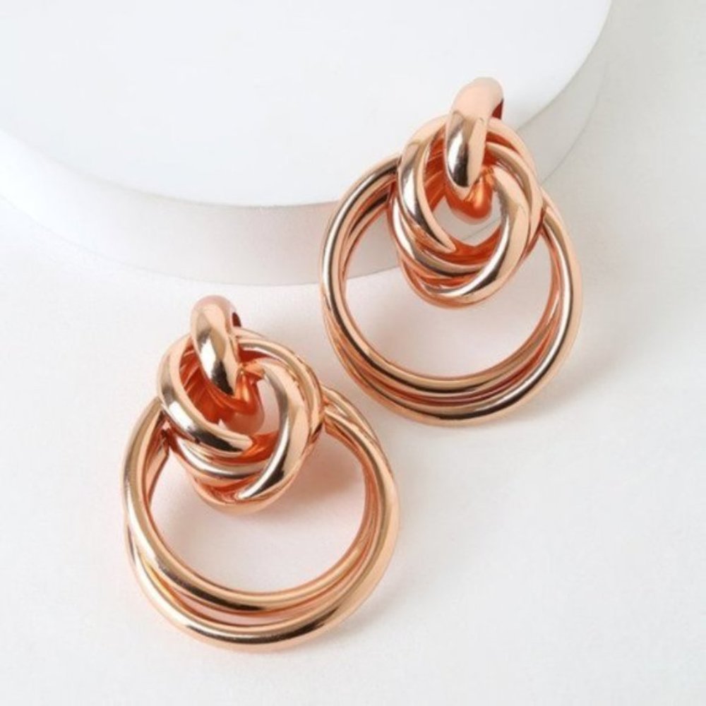 Lulu's Rose Gold Oversized Knot Hanging Earrings